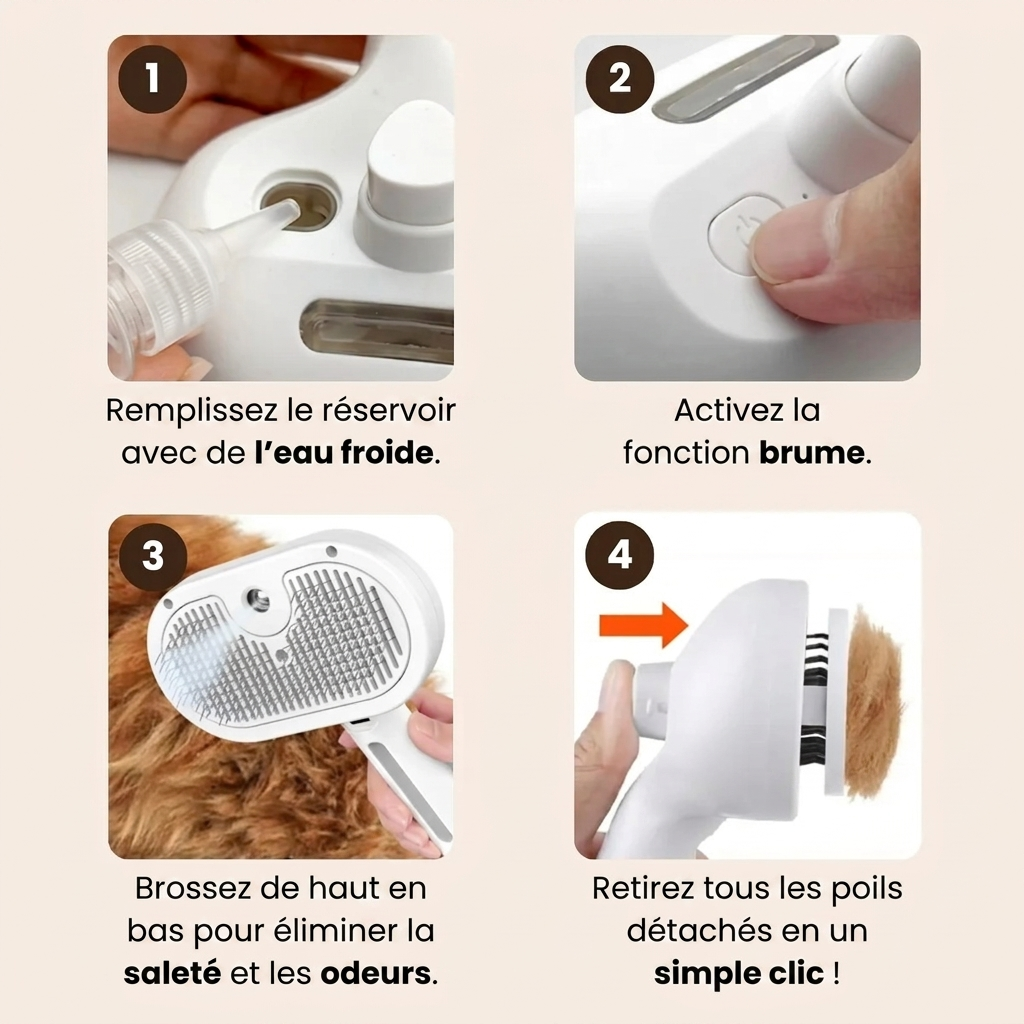 VapoBrosse AnimoPaw — Brosse de Toilettage Professionnelle pour Animaux de Compagnie