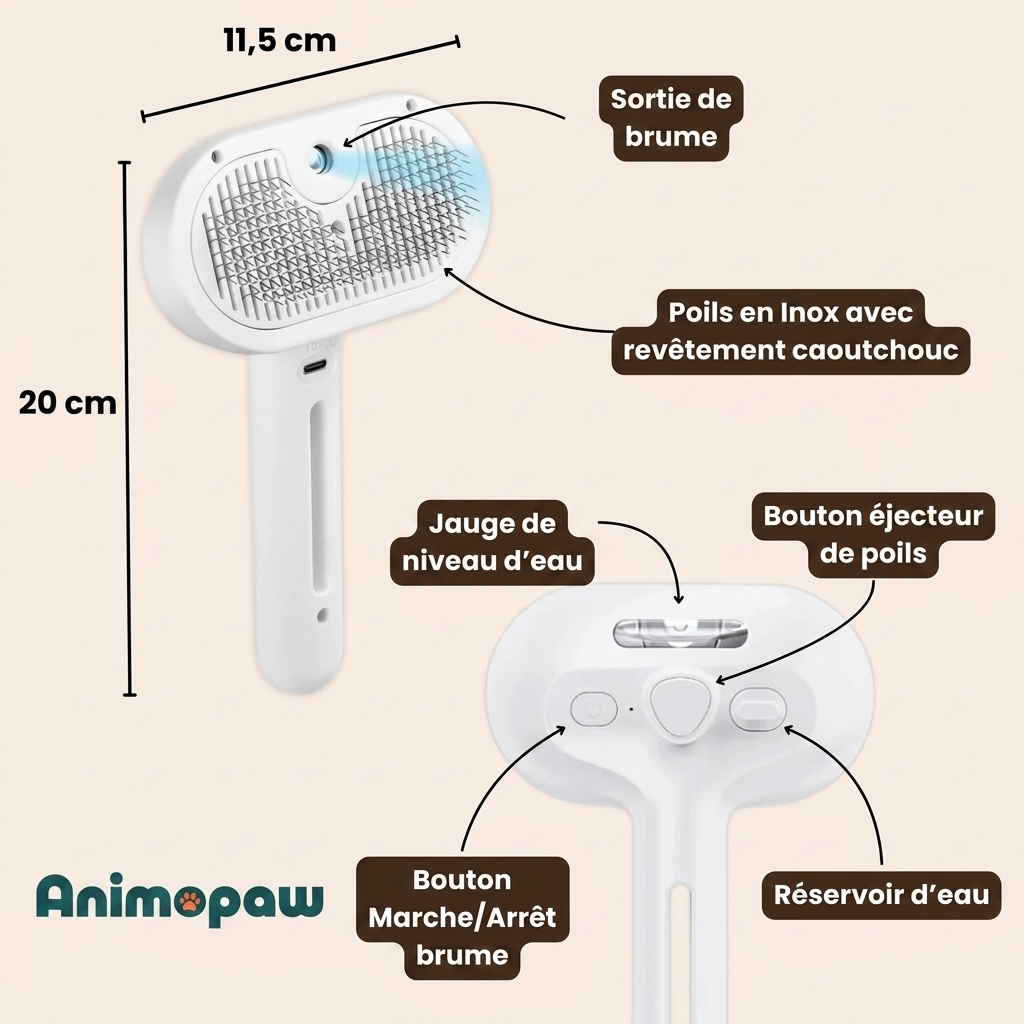 VapoBrosse AnimoPaw — Brosse de Toilettage Professionnelle pour Animaux de Compagnie
